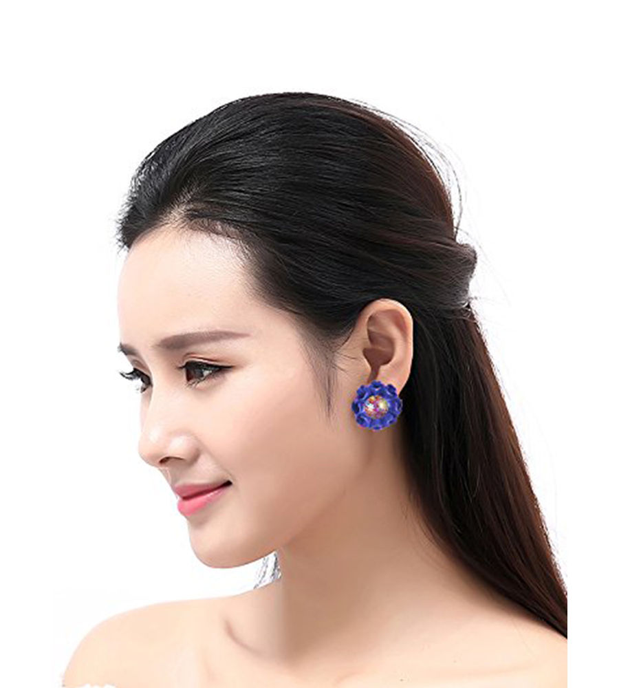 Valentine Gifts : YouBella Jewellery Presents Gracias Collection Floral Earrings for Girls and Women (Dark Blue)