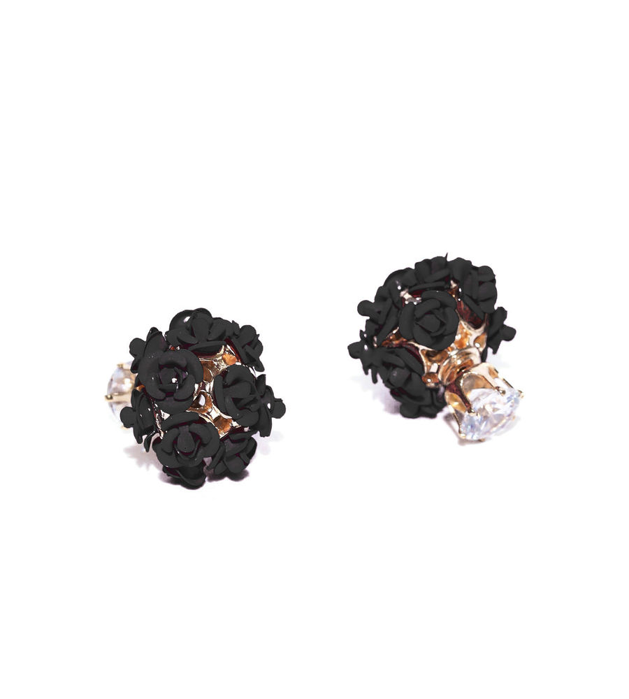 YouBella Black Gold-Plated Floral Double-Sided Studs