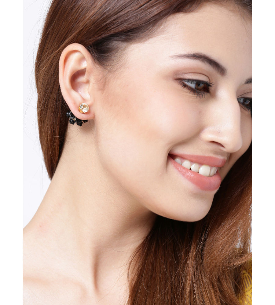 YouBella Black Gold-Plated Floral Double-Sided Studs