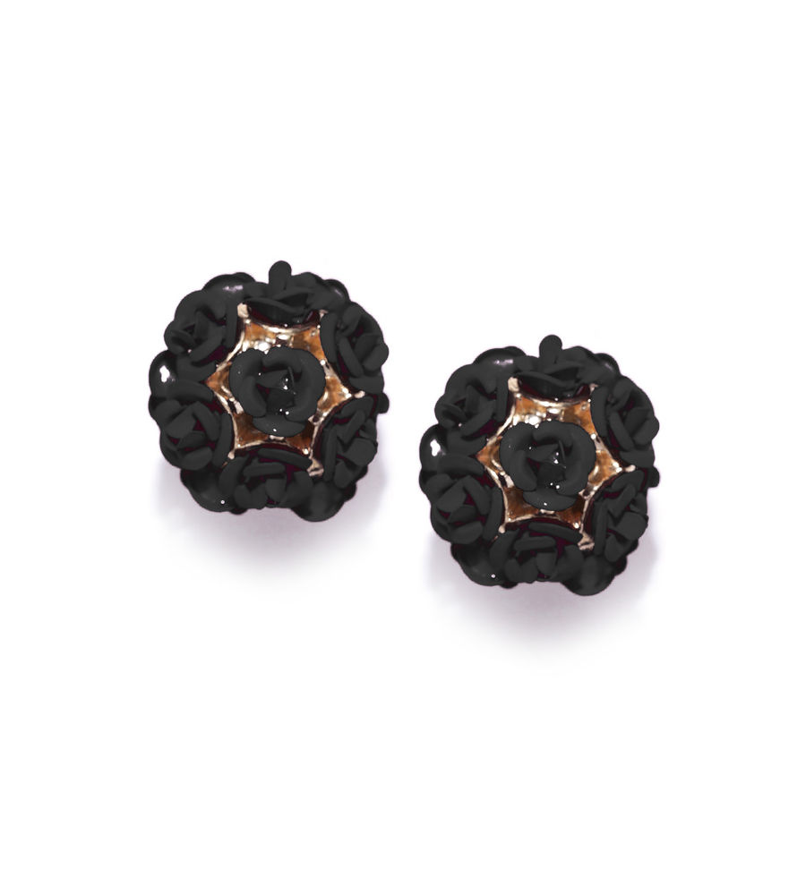 YouBella Black Gold-Plated Floral Double-Sided Studs