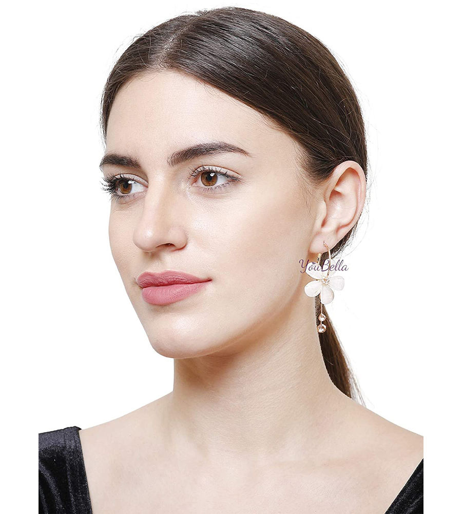 YouBella Gold Plated Drop Earrings for Women (Off-White)(YBEAR_31191)