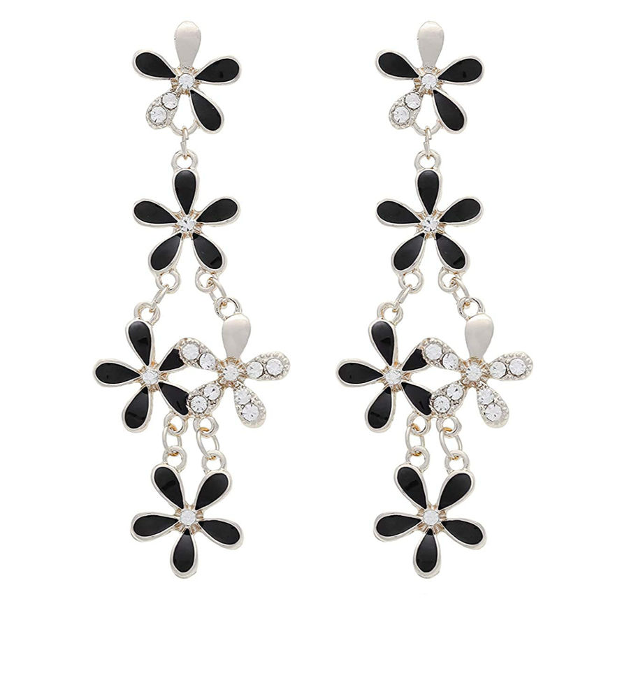 YouBella Jewellery Hanging Crystal Gold Plated Earrings for Girls and Women (Silver-Black)