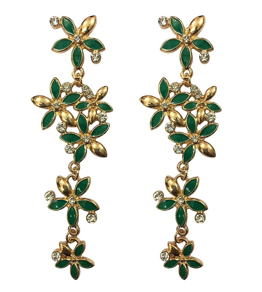 YouBella Green Gold Plated Zircon Hanging Earrings for Women