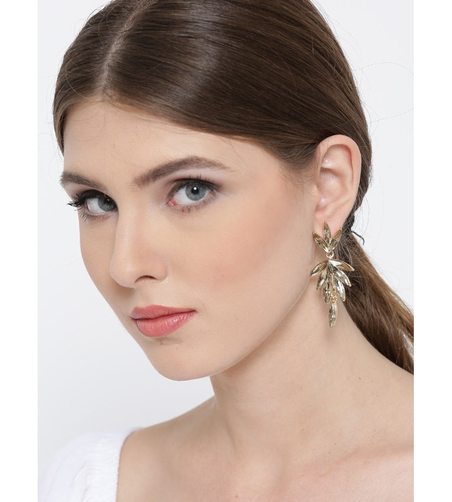 YouBella Red Gold-Plated Contemporary Stone-Studded Drop Earrings