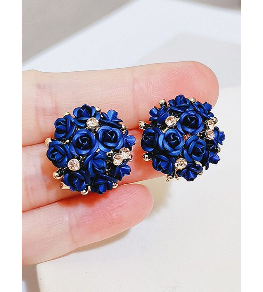 YouBella Fashion Jewellery Rose Shape Stud Earrings for Girls and Women (Dark Blue)