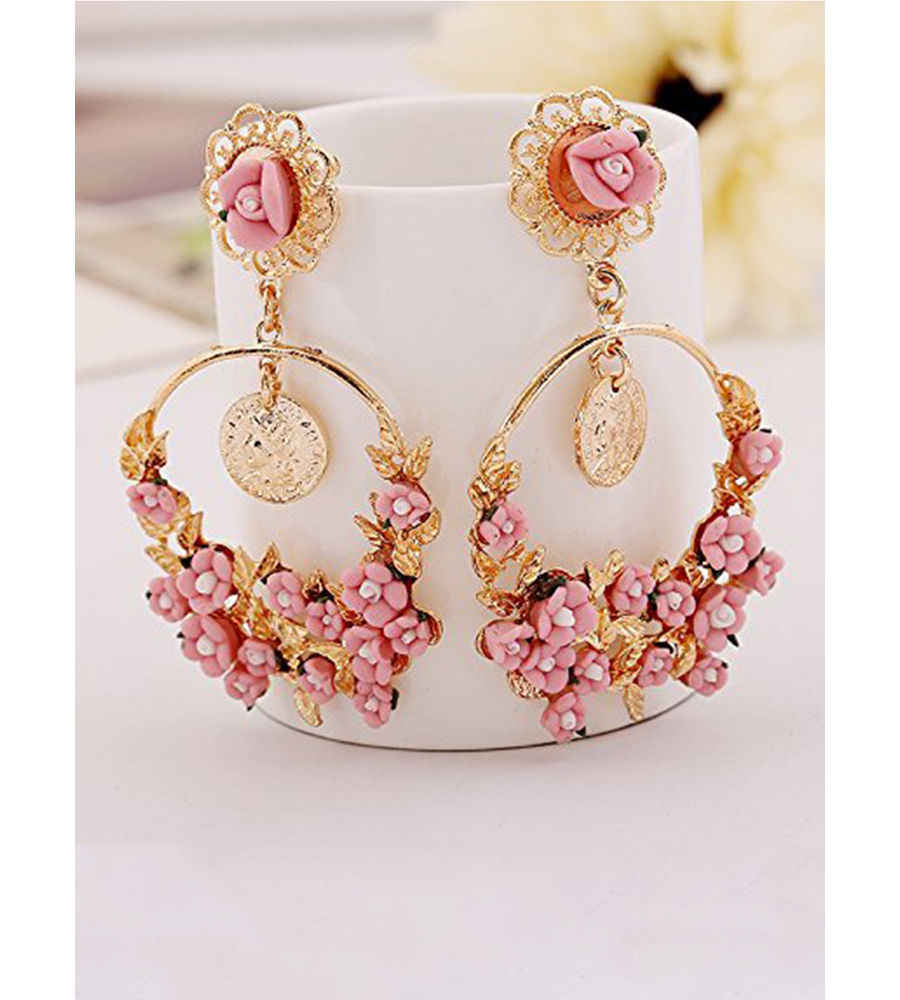 YouBella Jewellery Gold Plated Flower Shape Resin Earrings for Women and Girls (Pink1)