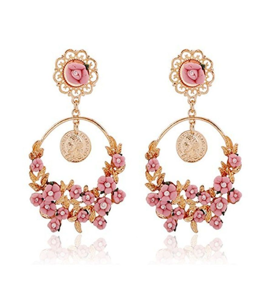 YouBella Jewellery Gold Plated Flower Shape Resin Earrings for Women and Girls (Pink1)