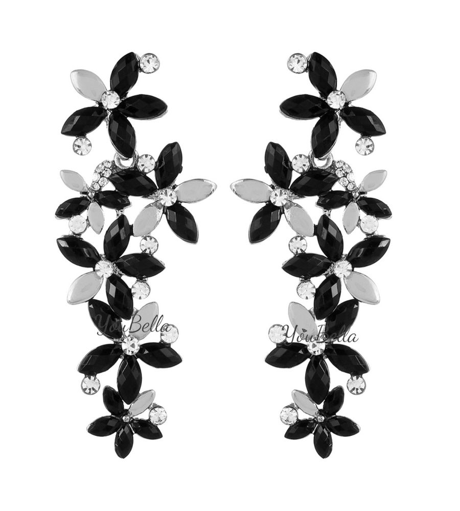 YouBella Jewellery Designer Hanging Earrings for Girls and Women (Silver-Black)