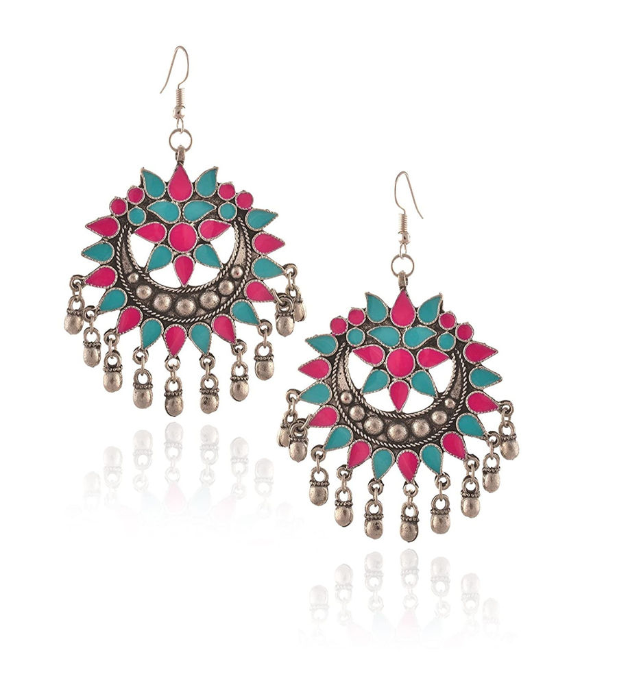 YouBella Jewellery Oxidised Afghani Tribal Earrings for Women Traditional Earrings for Girls(Multi_Color1)