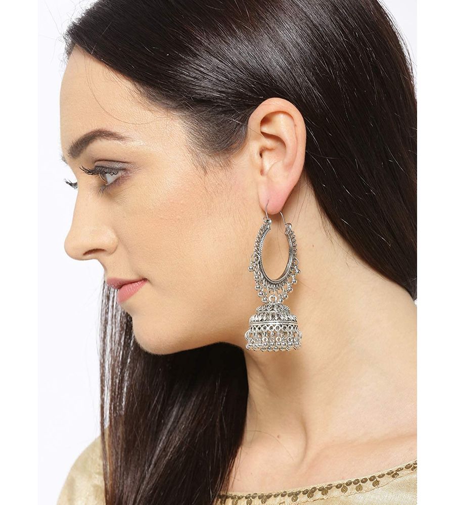 YouBella Stylish Party Wear Afghani Jewellery Oxidized Silver Jhumkis Earrings for Women (Silver)(YBEAR_32197)