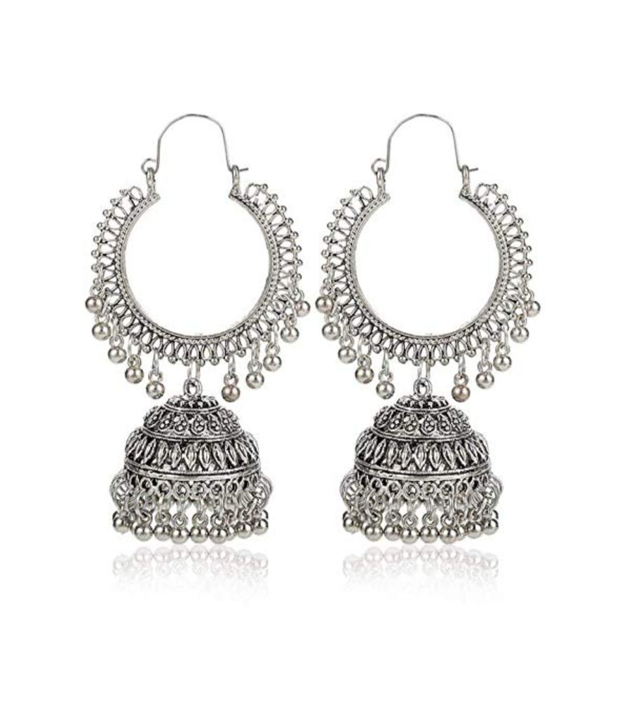 YouBella Stylish Party Wear Afghani Jewellery Oxidized Silver Jhumkis Earrings for Women (Silver)(YBEAR_32197)