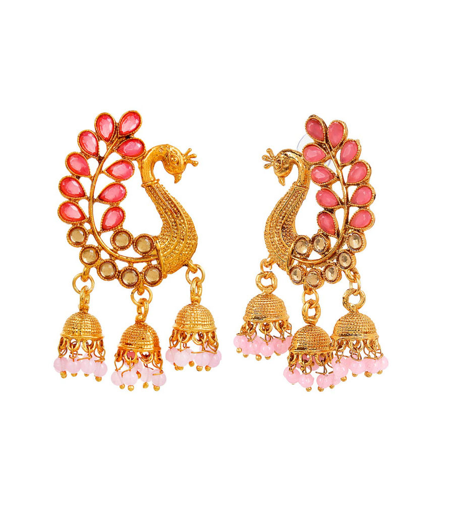 YouBella Jewellery Earings Gold Plated Pearl Jhumka/Jhumki Earrings for Girls and Women (Pink)