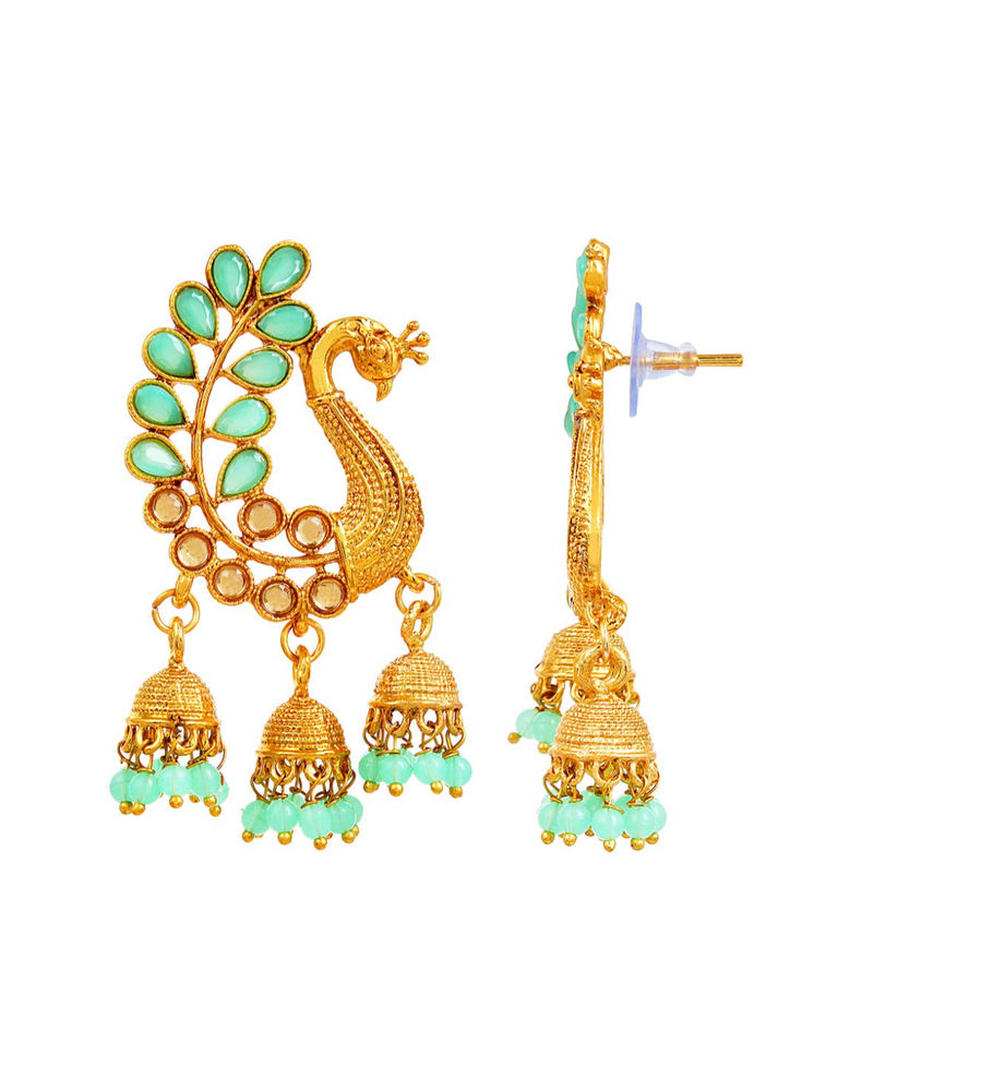 YouBella Gold Plated Pearl Jhumka/Jhumki Jewellery Earrings for Women (Sea Green)