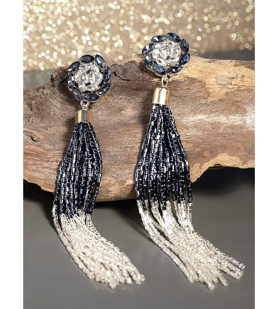 YouBella Jewellery Valentine Collection Celebrity Inspired Tassle Earrings for Girls and Women (blue-white)