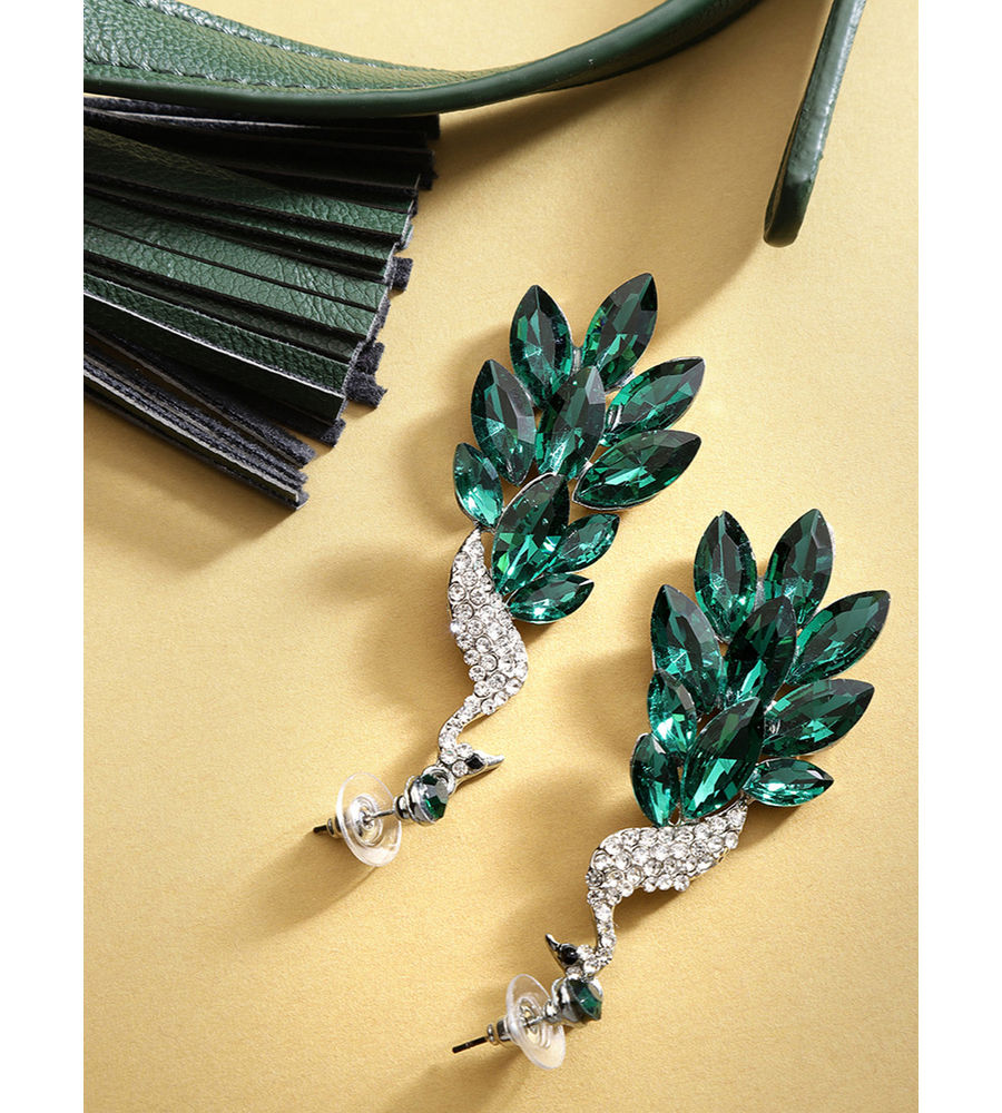 YouBella Jewellery Valentine Collection AAA Swiss Zircon Peacock Earings Fashion Earrings for Girls and Women (Green)