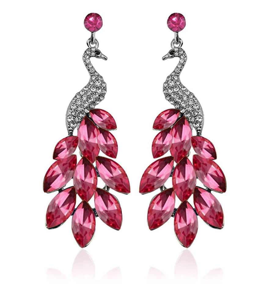 YouBella Jewellery Valentine Collection AAA Swiss Zircon Peacock Earings Fashion Earrings for Girls and Women (Pink)