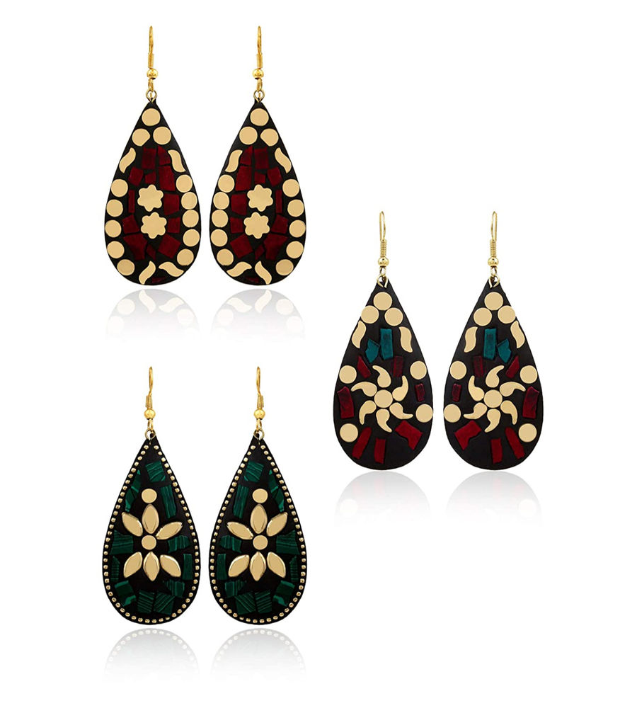 YouBella Jewellery Afghani Tibetan Earrings for Girls/Women (Combo of 3)