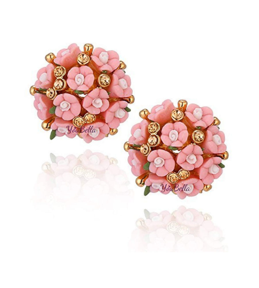 YouBella Jewellery Women's/Girls Gold Plated Flower Shape Resin Combo Earrings (Multicolour)