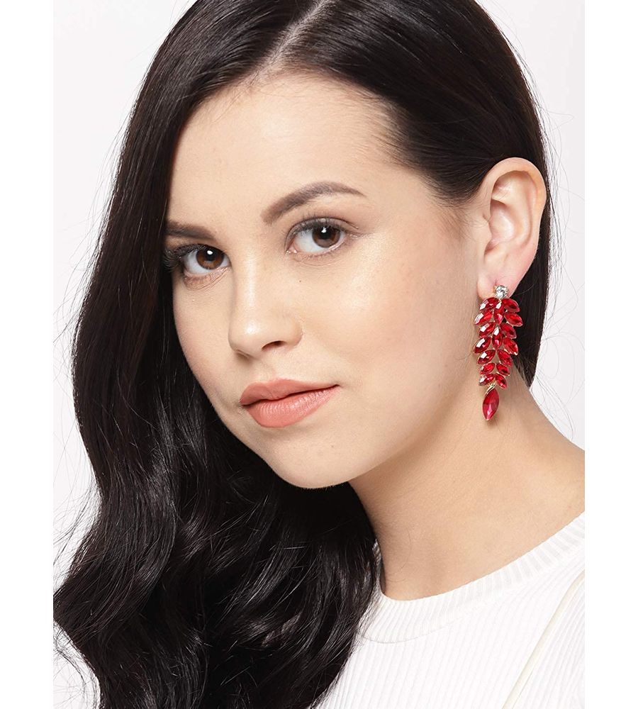 YouBella Earrings for women Jewellery Valentine Collection Crystal Earings Fashion Ear rings for Girls and Women (Red)