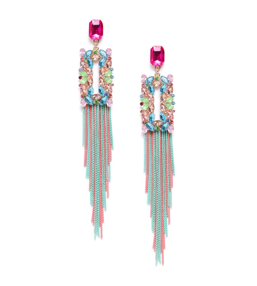 YouBella Jewellery Earings Crystal Tassel Handmade Earrings for Girls and Women (Multi)