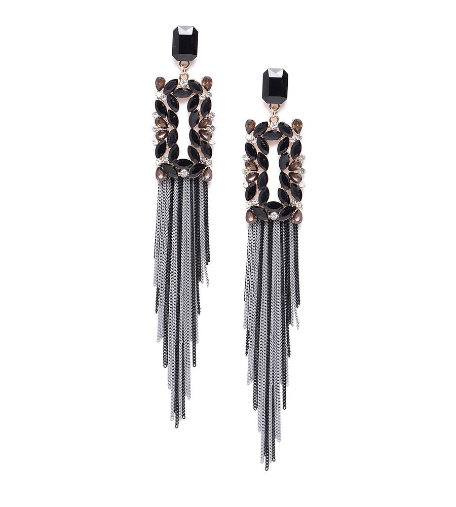 YouBella Jewellery Earings Crystal Tassel Handmade Earrings for Girls and Women (Black)