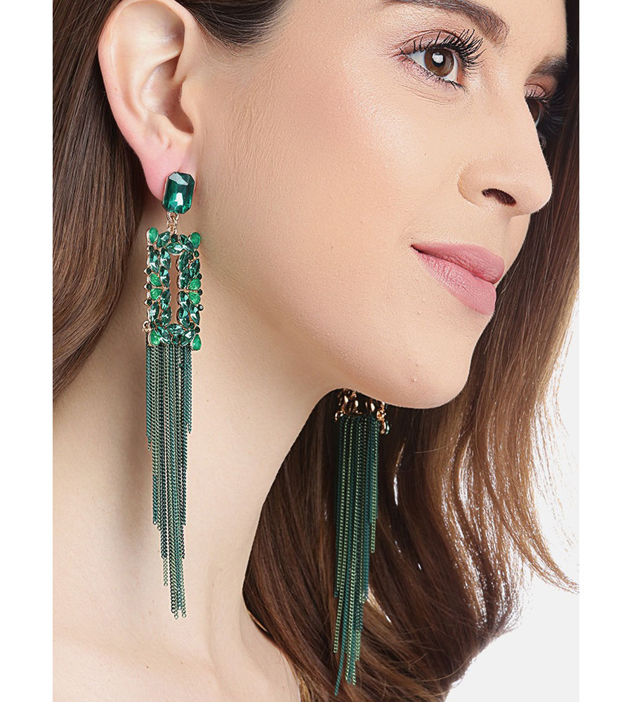 YouBella Jewellery Earings Crystal Tassel Handmade Earrings for Girls and Women (Green)