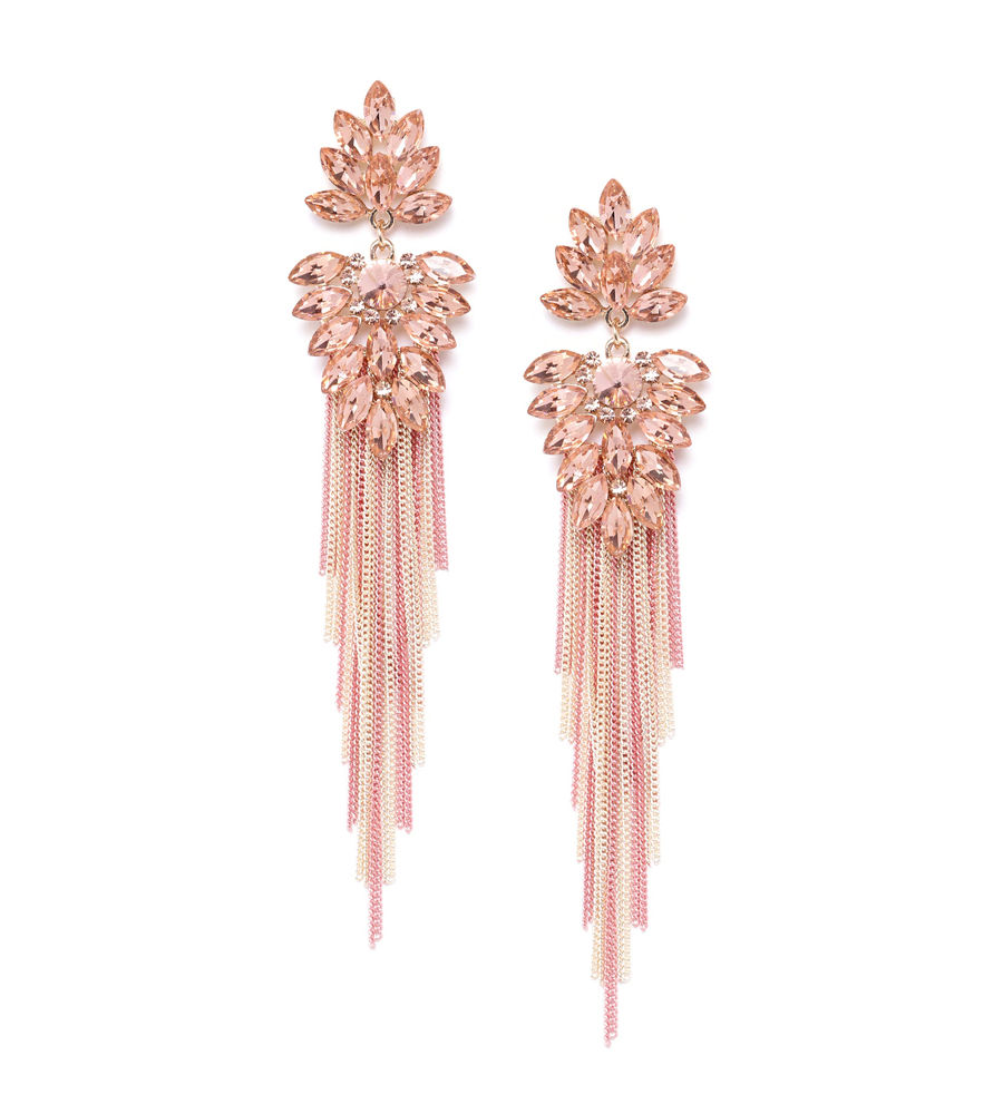 YouBella Jewellery Earings Crystal Tassel Handmade Earrings for Girls and Women (Peach)