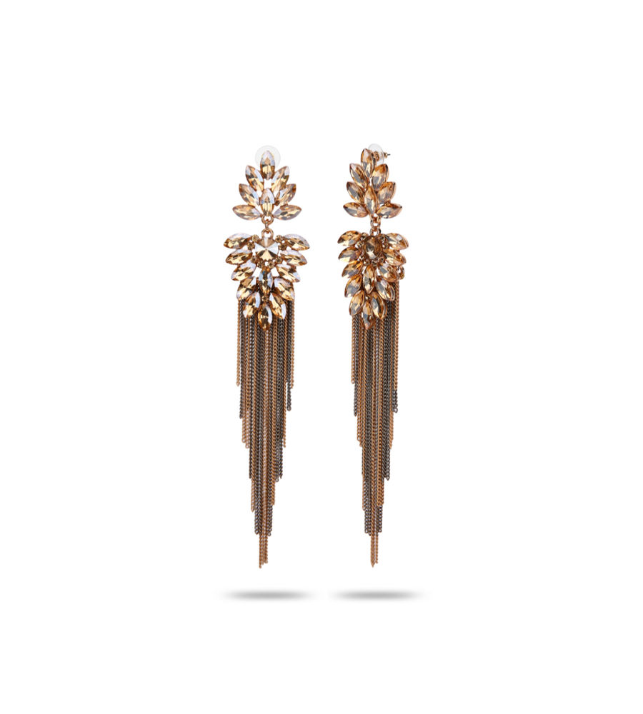 YouBella Jewellery Earings Crystal Tassel Handmade Earrings for Girls and Women (Brown)