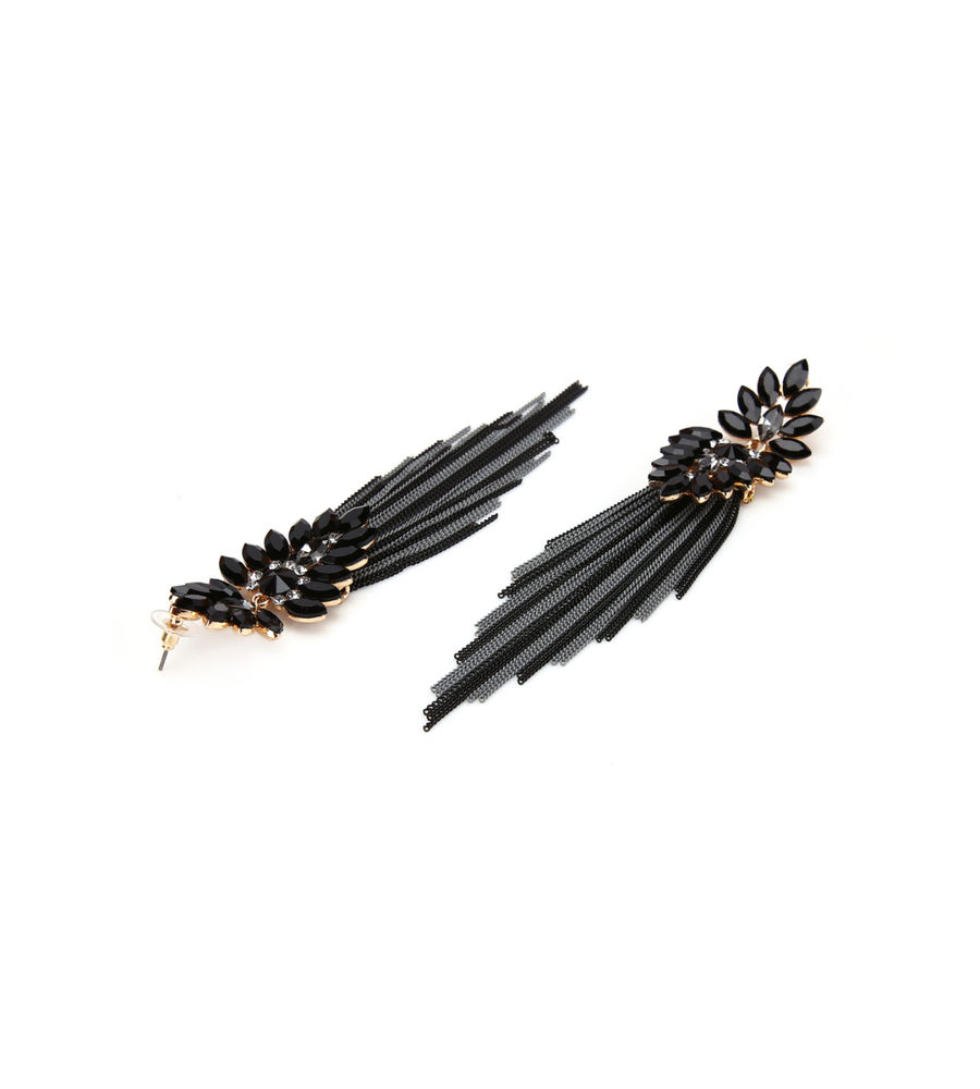 YouBella Jewellery Earings Crystal Tassel Handmade Earrings for Girls and Women (Black)