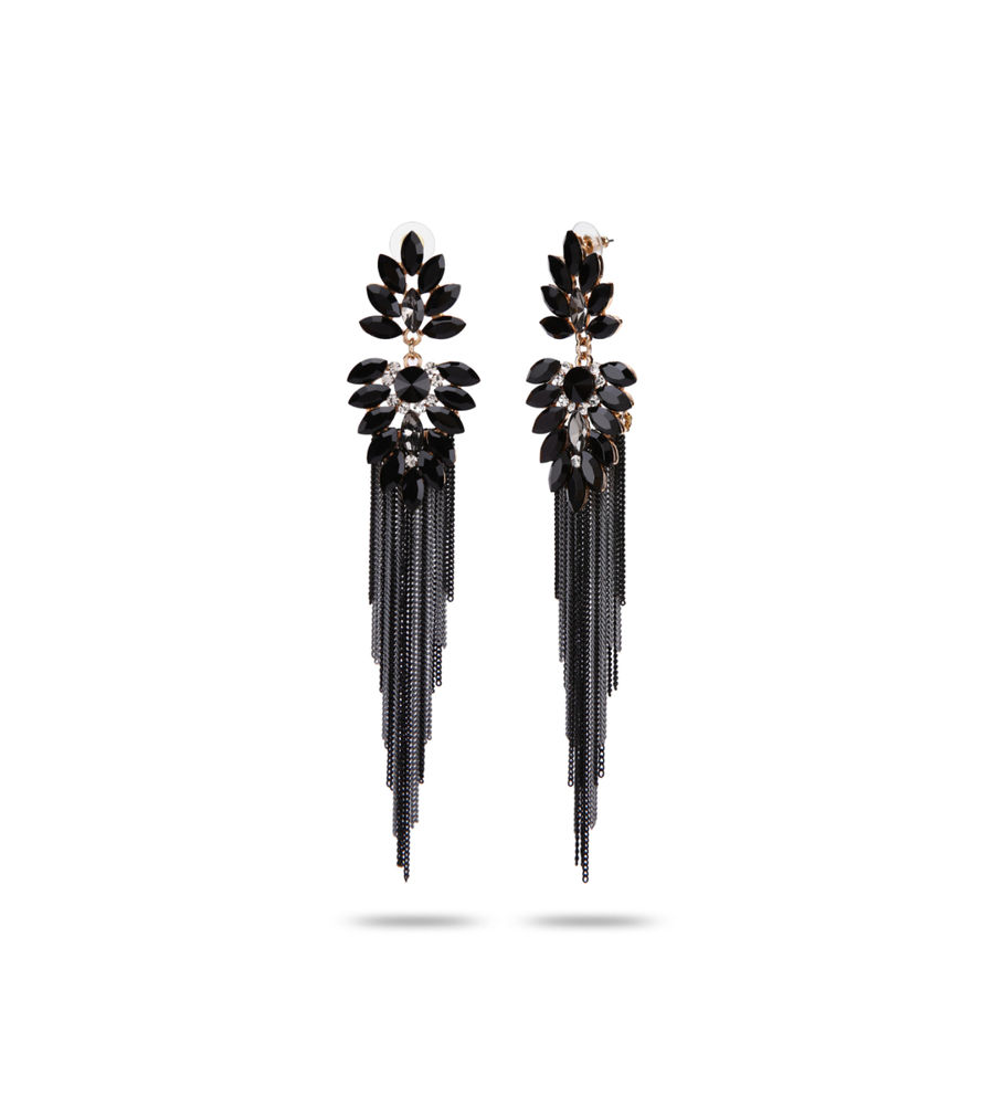 YouBella Jewellery Earings Crystal Tassel Handmade Earrings for Girls and Women (Black)