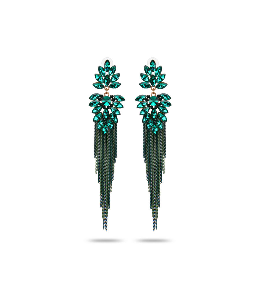 YouBella Jewellery Earings Crystal Tassel Handmade Earrings for Girls and Women (Green)