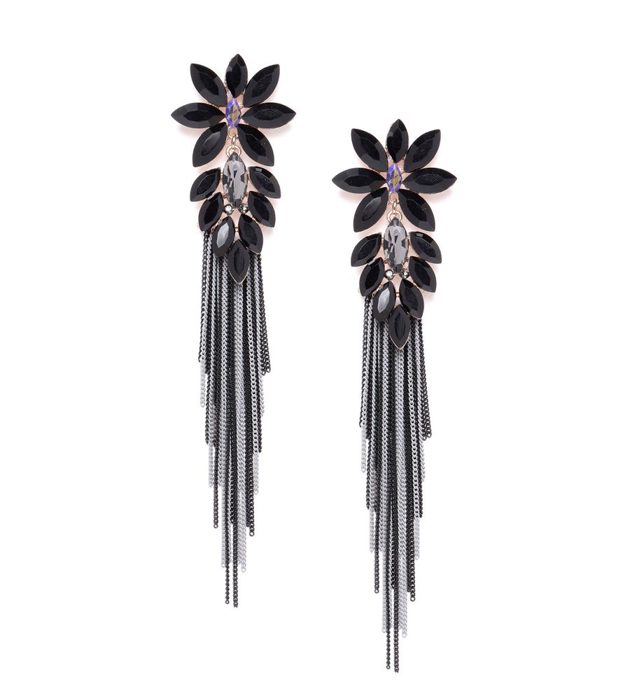 YouBella Jewellery Earings Crystal Tassel Handmade Earrings for Girls and Women (Black)