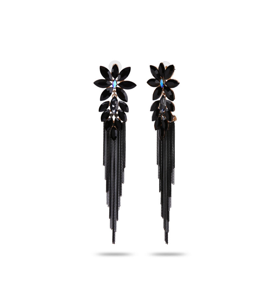 YouBella Jewellery Earings Crystal Tassel Handmade Earrings for Girls and Women (Black)