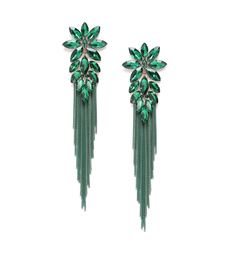 YouBella Jewellery Earings Crystal Tassel Handmade Earrings for Girls and Women (Green)