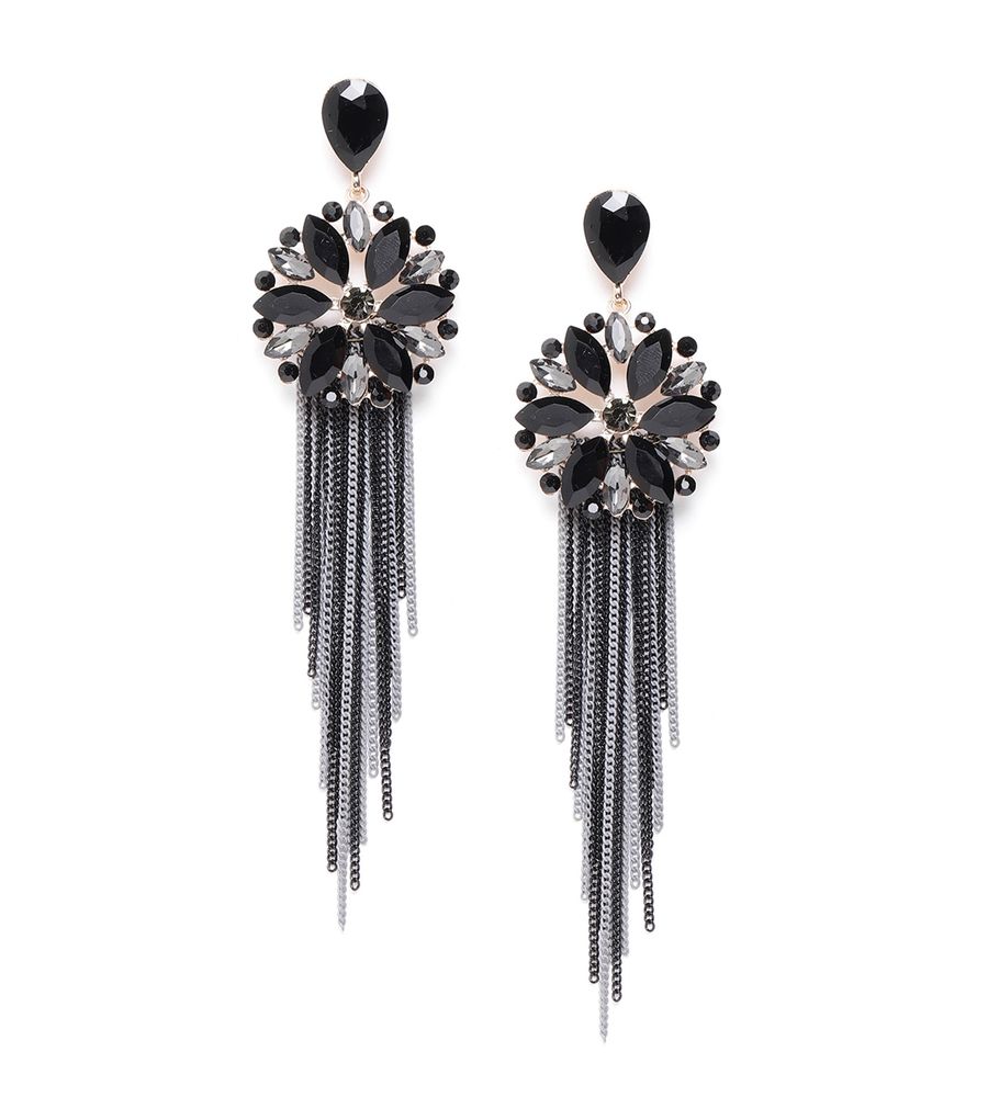 YouBella Jewellery Earrings for women Crystal Tassel Handmade Earrings for Girls and Women (Black)