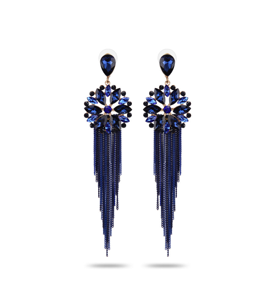 YouBella Jewellery Earrings for women Crystal Tassel Handmade Earrings for Girls and Women (Blue)