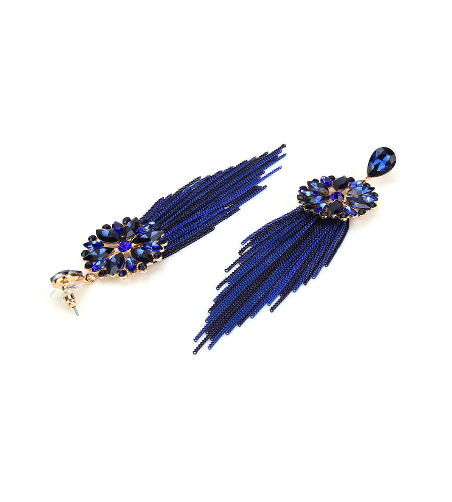 YouBella Jewellery Earrings for women Crystal Tassel Handmade Earrings for Girls and Women (Blue)