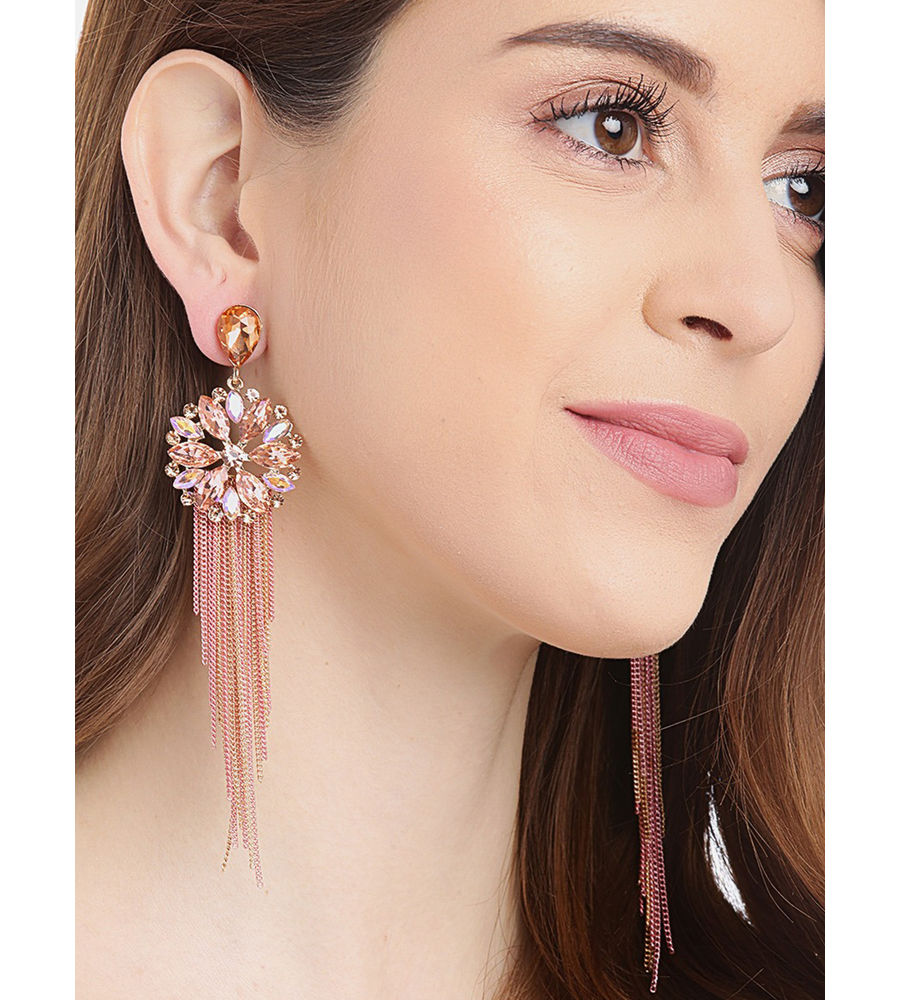 YouBella Jewellery Earrings for women Crystal Tassel Handmade Earrings for Girls and Women (Peach)