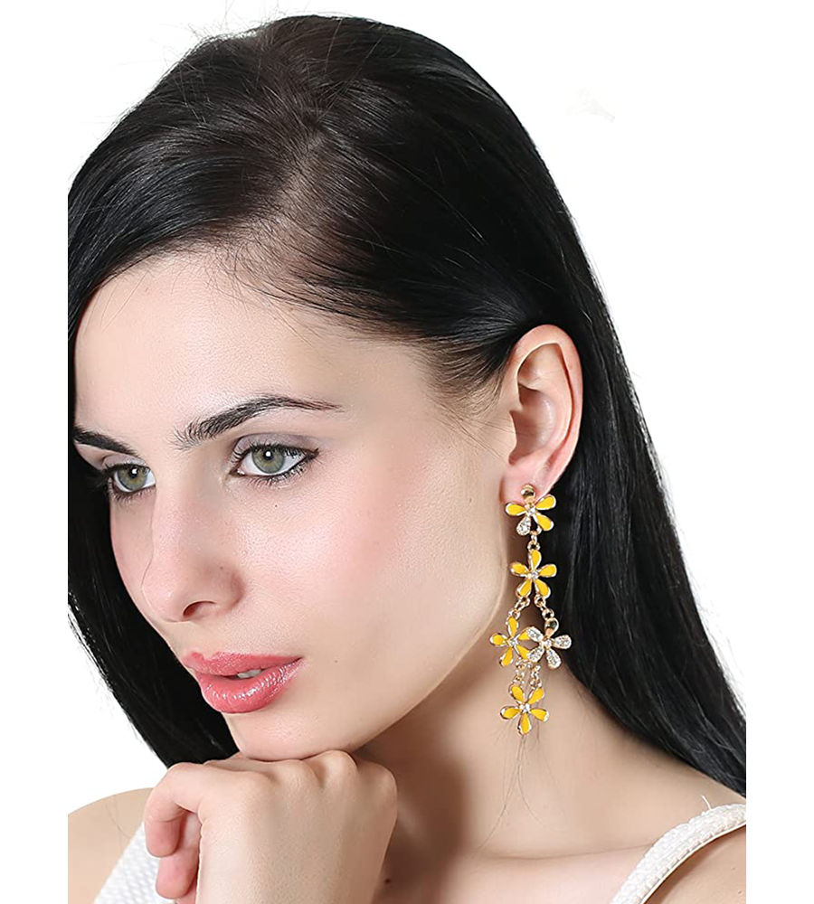 YouBella Jewellery Gold Plated Combo of 2 Drop and Dangler Earrings for Girls and Women (Multi-Color) (Yellow & Blue)