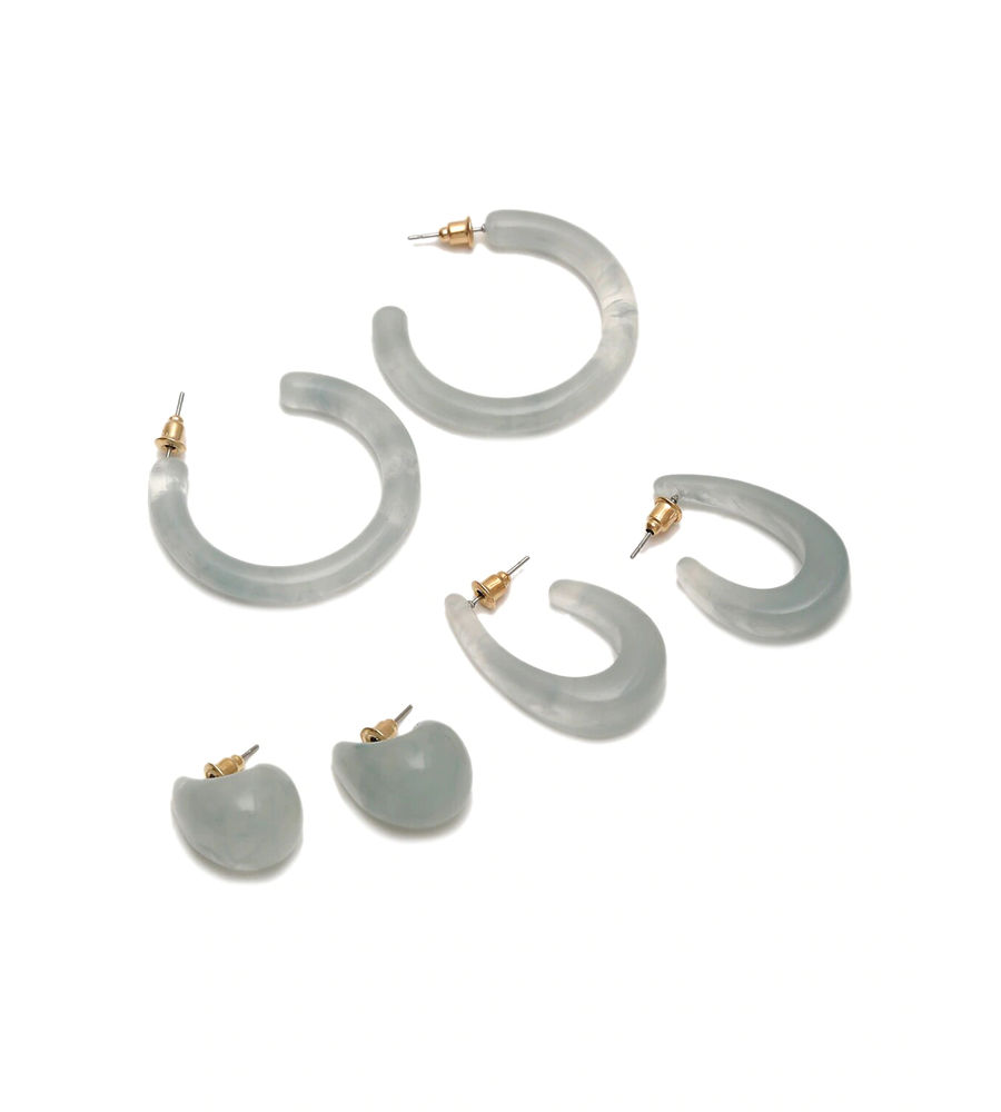 Woman Set of 3 Grey Contemporary Studs Earrings