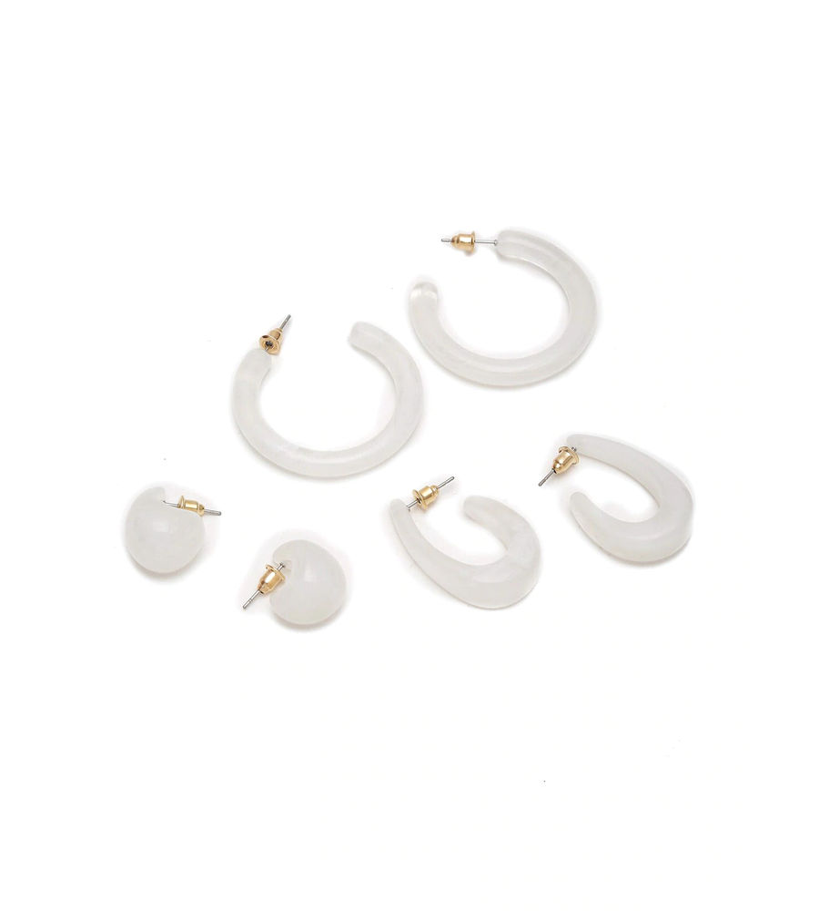 White Set of 3 Contemporary Half Hoop Earrings