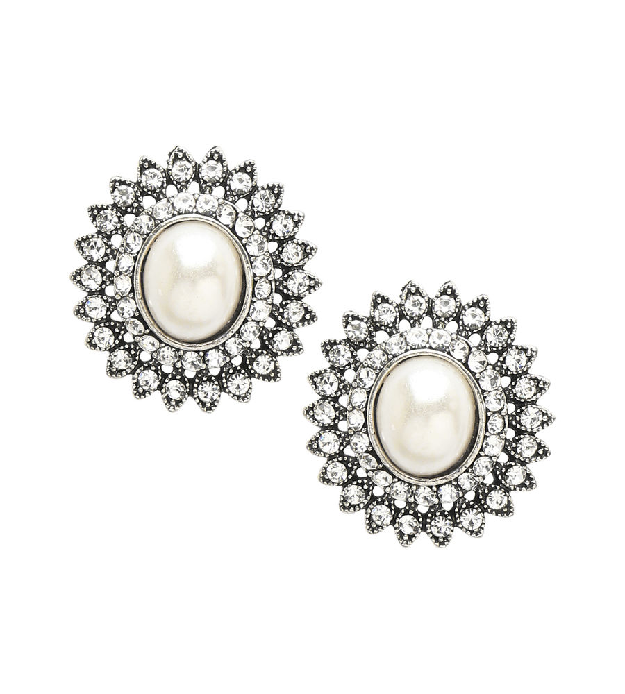 YouBella Jewellery Silver Plated Pearl Stud Earrings for Girls and Women (YBEAR_33094) (Silver)