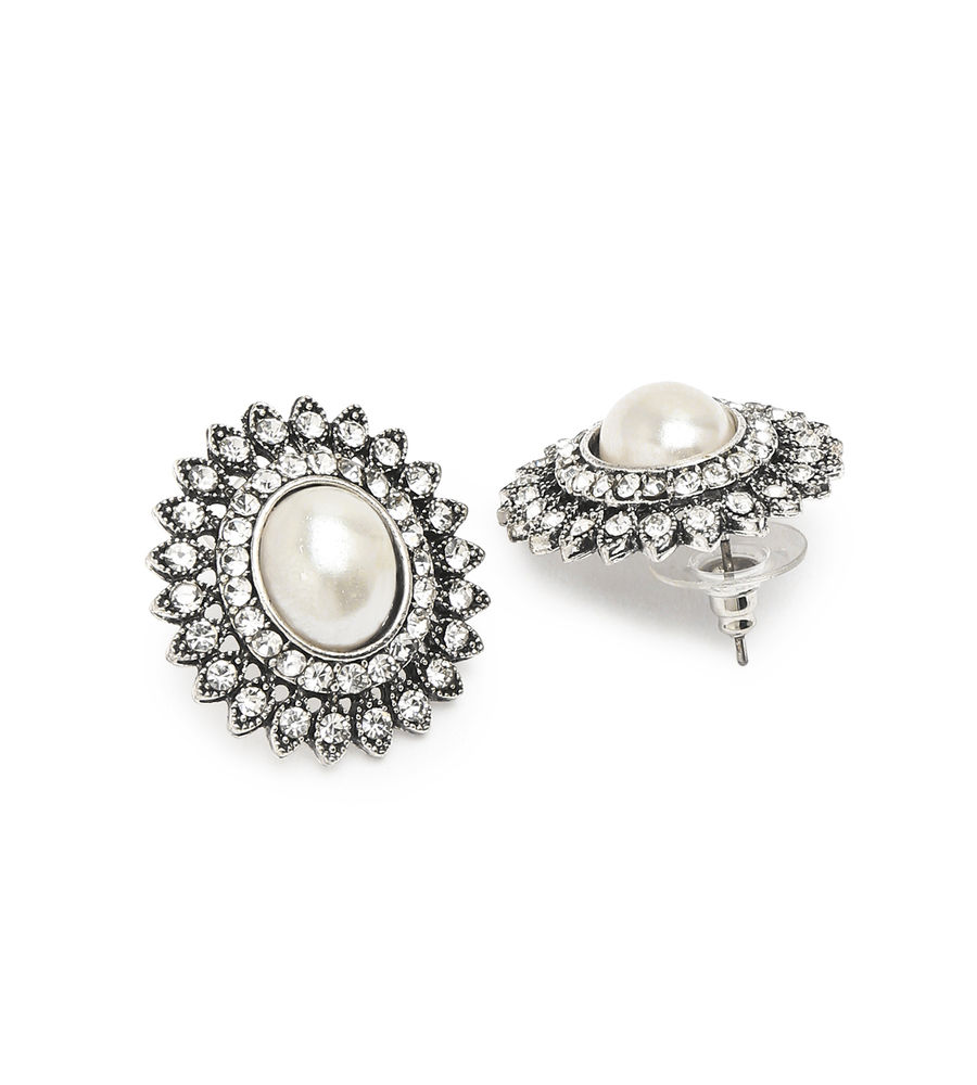 YouBella Jewellery Silver Plated Pearl Stud Earrings for Girls and Women (YBEAR_33094) (Silver)