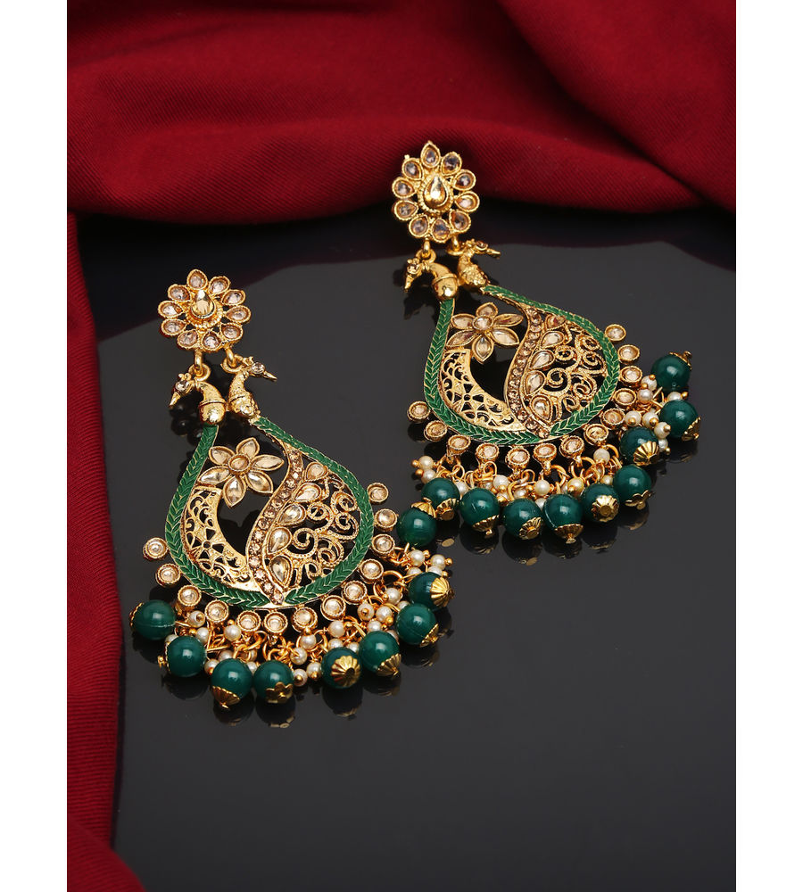 YouBella Jewellery Gold Plated Traditional Drop and Dangler Earrings for Girls and Women (YBEAR_33104) (Green)