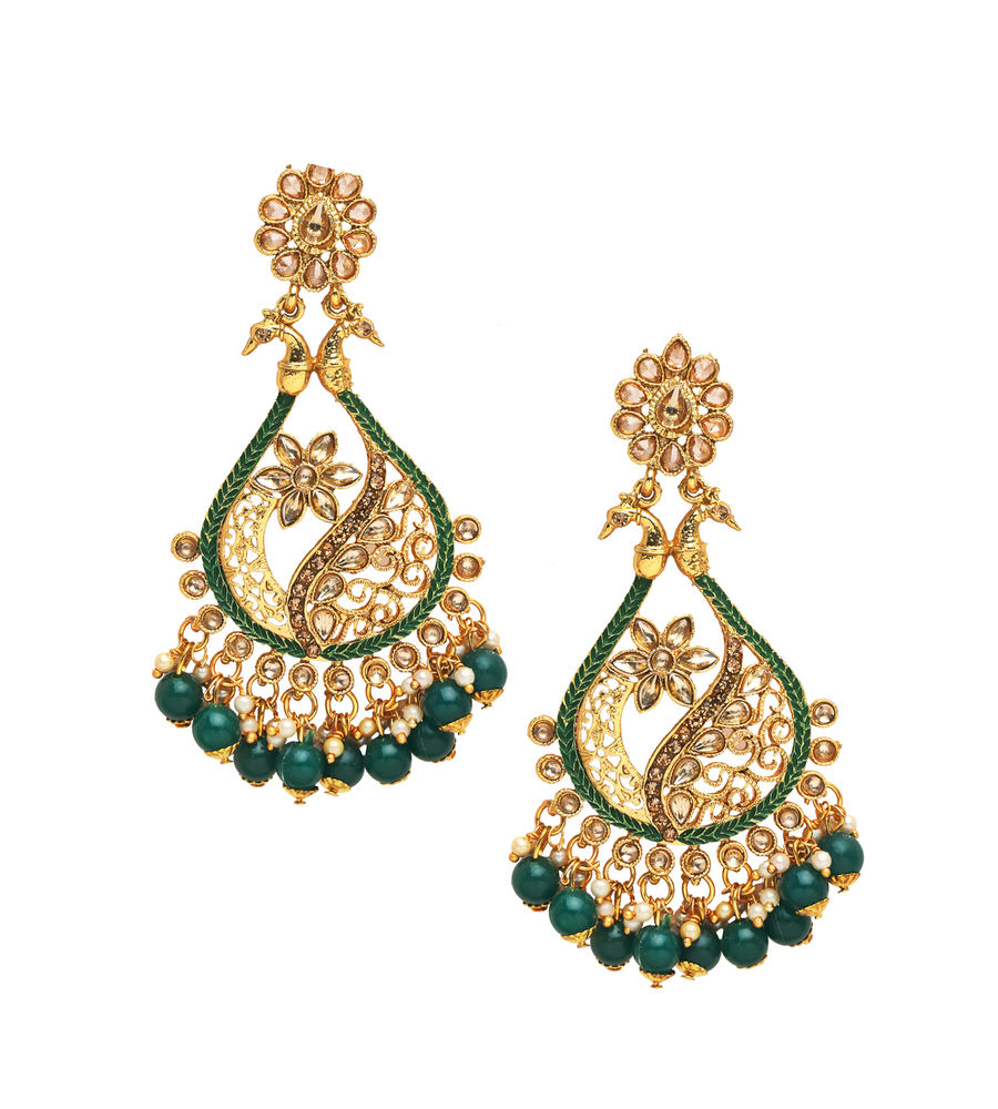 YouBella Jewellery Gold Plated Traditional Drop and Dangler Earrings for Girls and Women (YBEAR_33104) (Green)