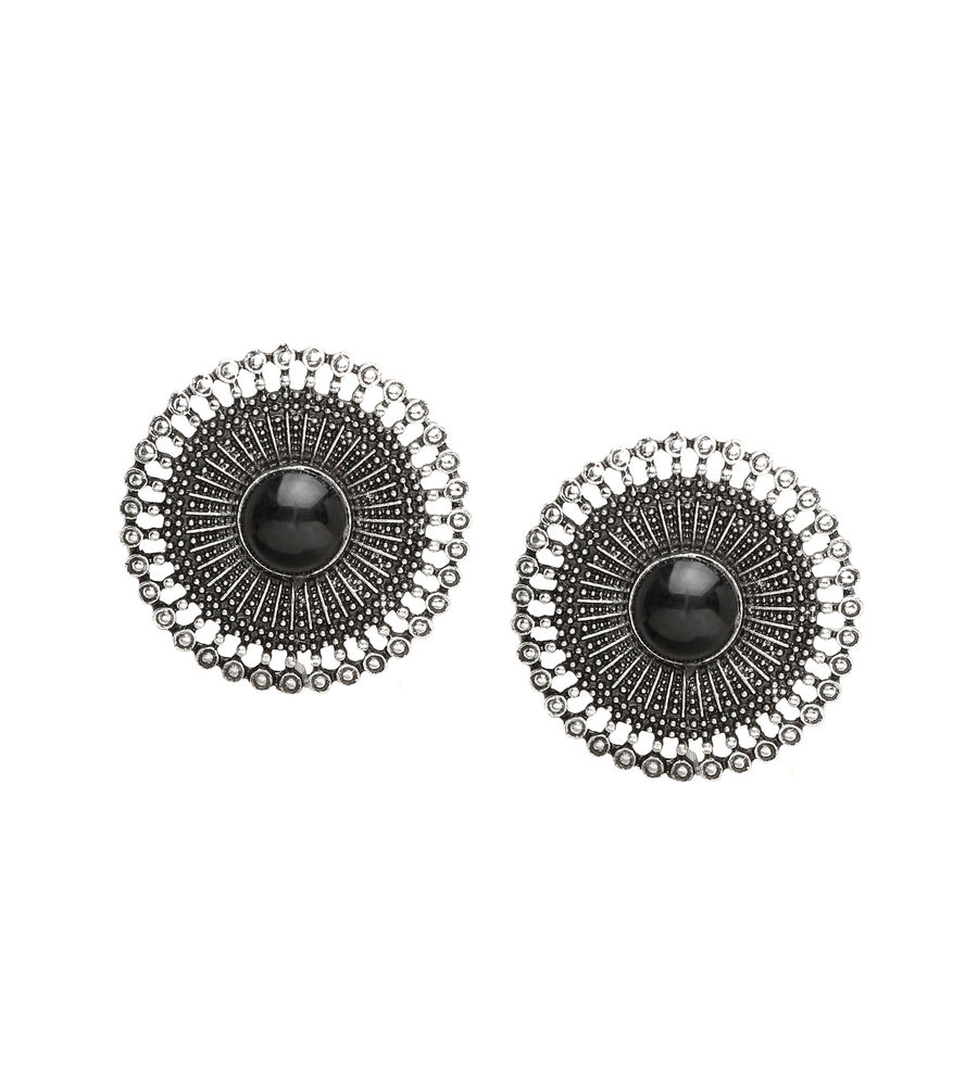 YouBella Fashion Jewellery Oxidised Silver Round Stud Earrings for Girls and Women (Silver) (Style 2)