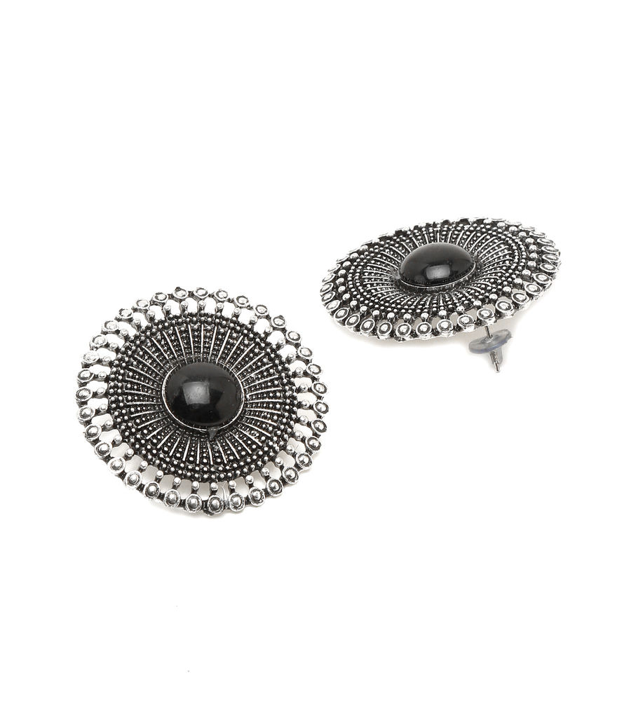 YouBella Fashion Jewellery Oxidised Silver Round Stud Earrings for Girls and Women (Silver) (Style 2)