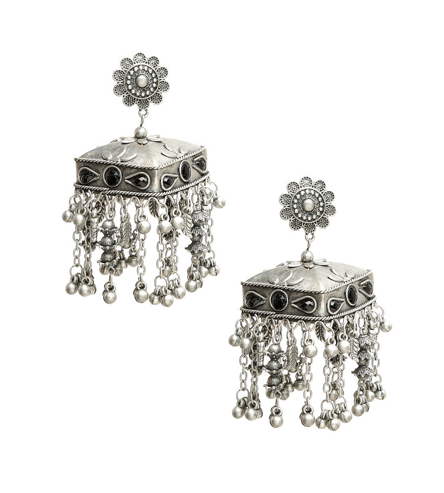 YouBella Jewellery Celebrity Inspired Oxidised Silver Big Size Jhumki Earrings for Girls and Women (Style 1)