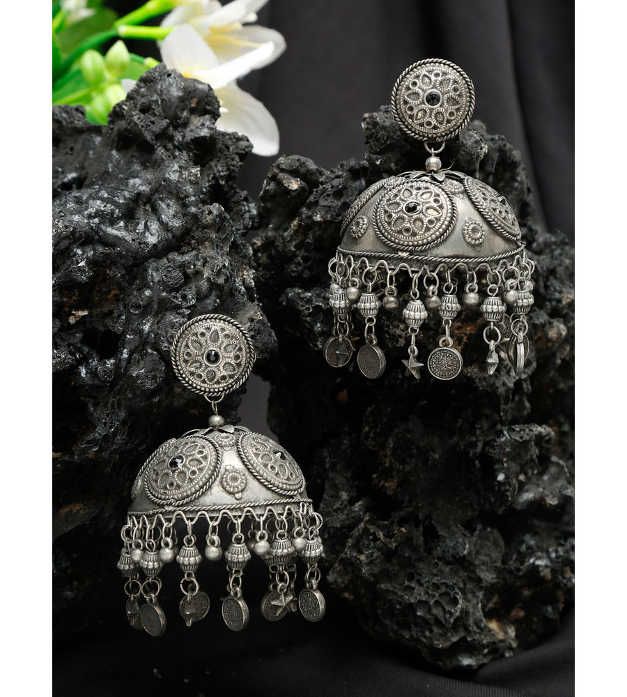 YouBella Jewellery Celebrity Inspired Oxidised Silver Big Size Jhumki Earrings for Girls and Women (Style 2)