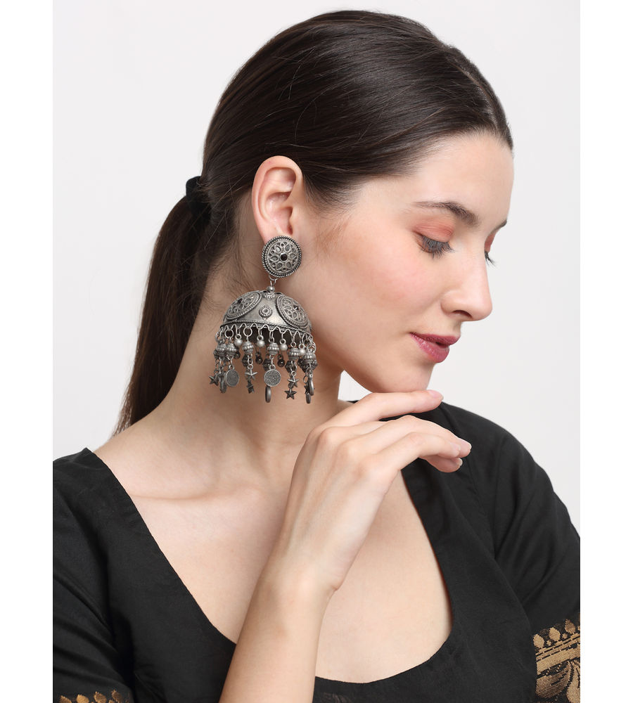 YouBella Jewellery Celebrity Inspired Oxidised Silver Big Size Jhumki Earrings for Girls and Women (Style 2)